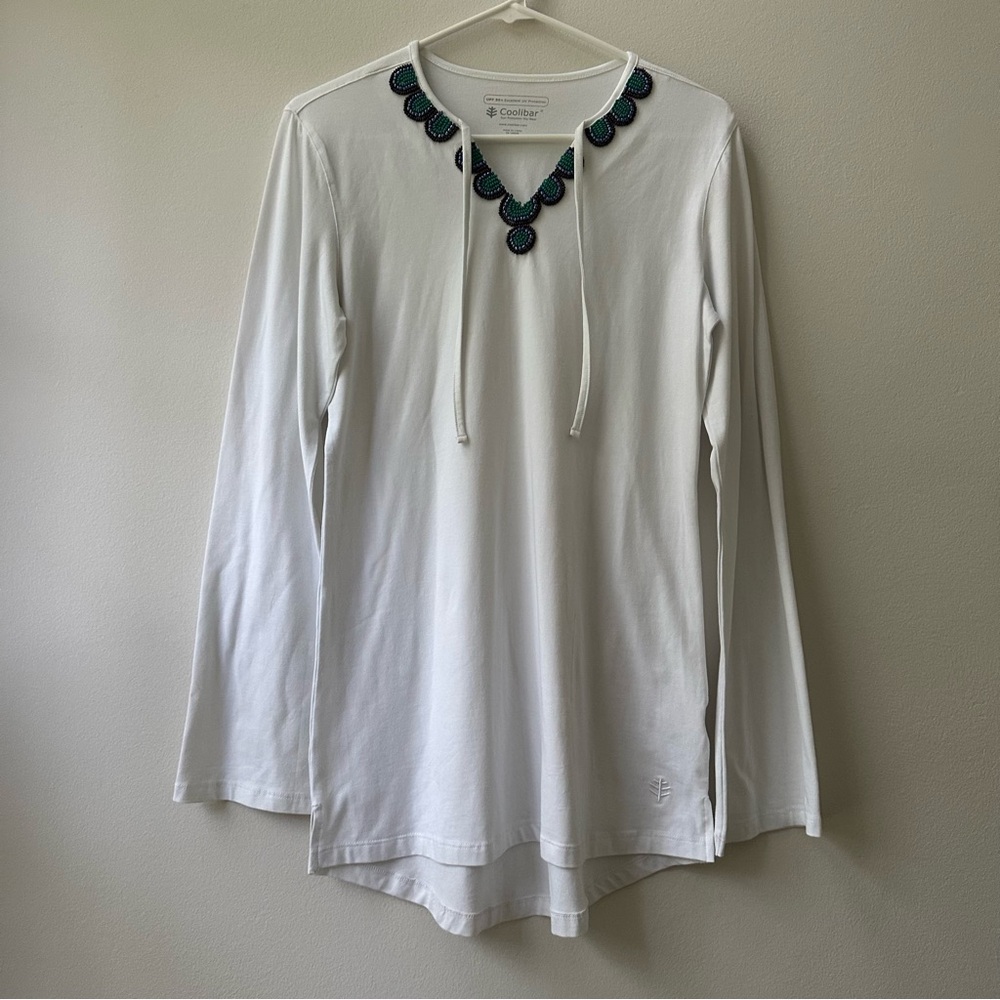 Coolibar Tie Front Beaded Tunic UPF 50+ Sun Protection Size Small S